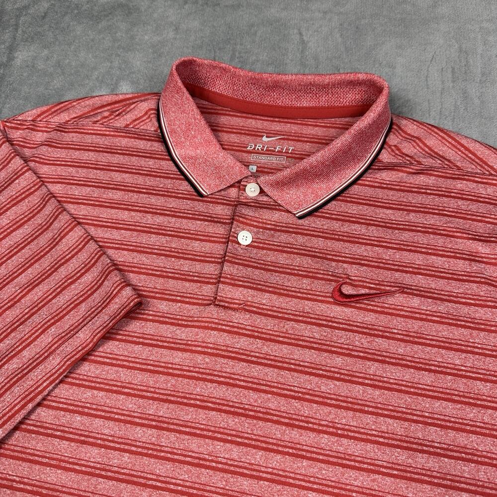Nike Dri-FIT Victory Stripe Polo Golf Shirt Men’s Large Red Stripe Performance
